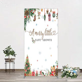 Aperturee - Aperturee Merry Little Baby Shower Rectangle Backdrop Christmas Tree Bear Party Decoration Winter Holiday Ornament Background