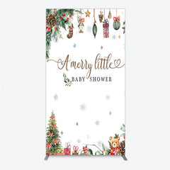 Aperturee - Aperturee Merry Little Baby Shower Rectangle Backdrop Christmas Tree Bear Party Decoration Winter Holiday Ornament Background