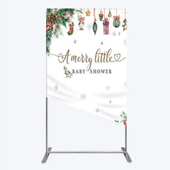 Aperturee - Aperturee Merry Little Baby Shower Rectangle Backdrop Christmas Tree Bear Party Decoration Winter Holiday Ornament Background