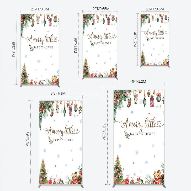 Aperturee - Aperturee Merry Little Baby Shower Rectangle Backdrop Christmas Tree Bear Party Decoration Winter Holiday Ornament Background
