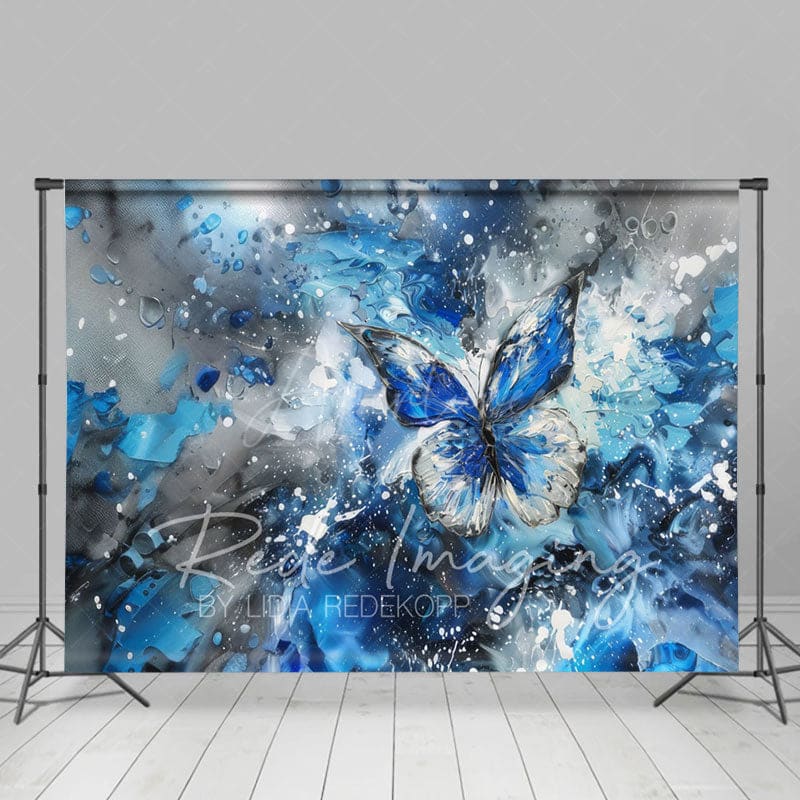 Aperturee - Aperturee Messy Blue Grey Abstract Butterfly Fine Art Backdrop
