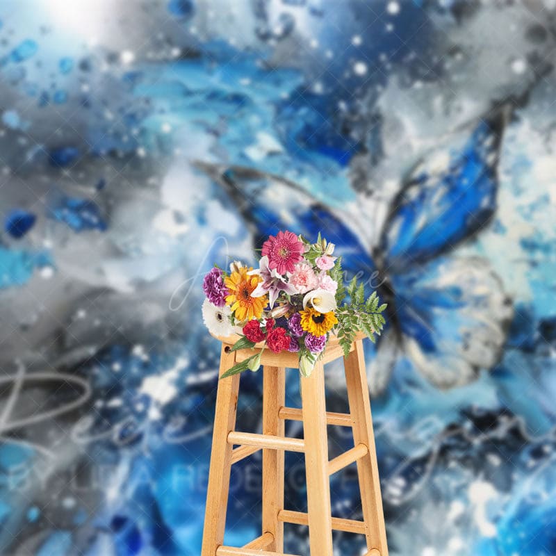 Aperturee - Aperturee Messy Blue Grey Abstract Butterfly Fine Art Backdrop