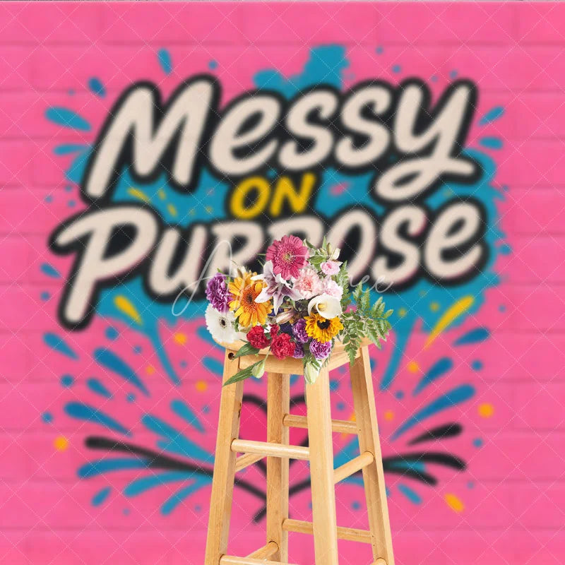 Aperturee - Aperturee Messy On Purpose Graffiti Pink Brick Backdrop Colorful Street Art Hip Hop Dance Party Banner