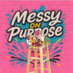Aperturee - Aperturee Messy On Purpose Graffiti Pink Brick Backdrop Colorful Street Art Hip Hop Dance Party Banner