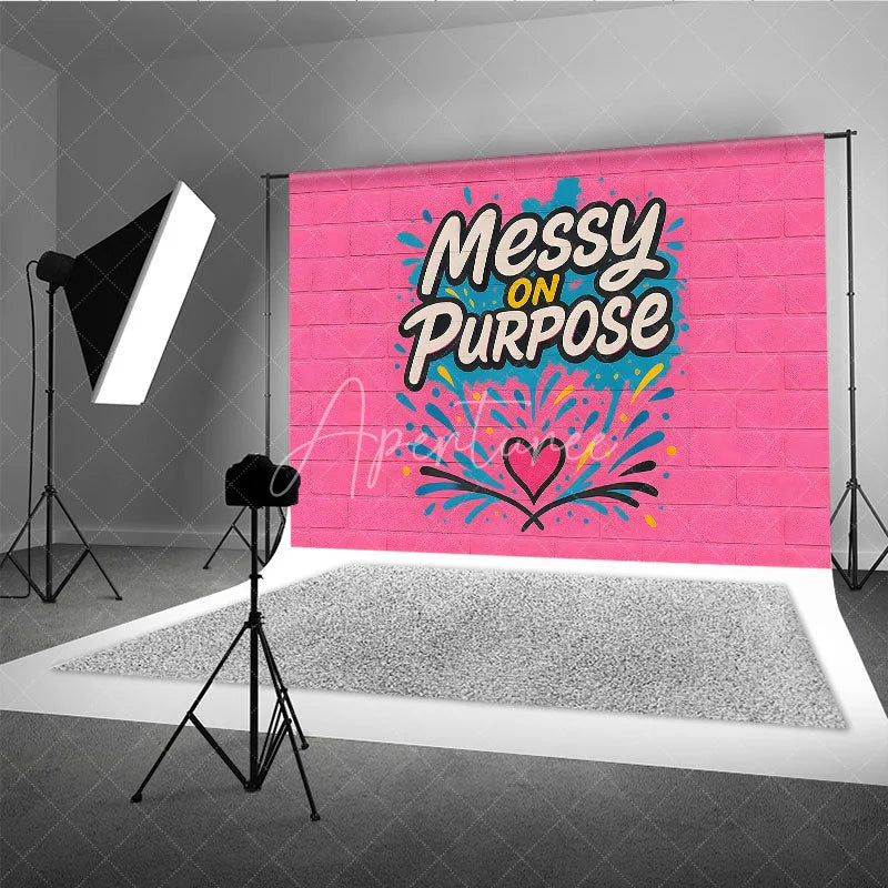 Aperturee - Aperturee Messy On Purpose Graffiti Pink Brick Backdrop Colorful Street Art Hip Hop Dance Party Banner