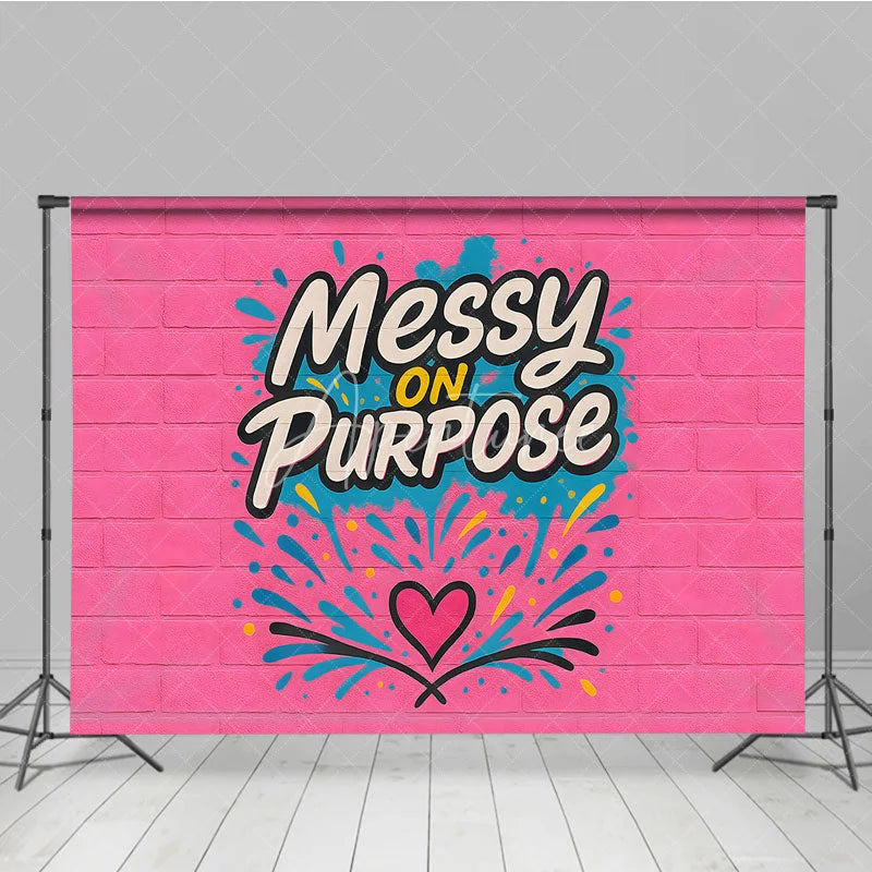 Aperturee - Aperturee Messy On Purpose Graffiti Pink Brick Backdrop Colorful Street Art Hip Hop Dance Party Banner