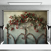 Aperturee - Aperturee Metal Headboard Christmas Backdrop Red Berry Garland Rustic Bed Background Vintage Bedroom Holiday Party Decoration