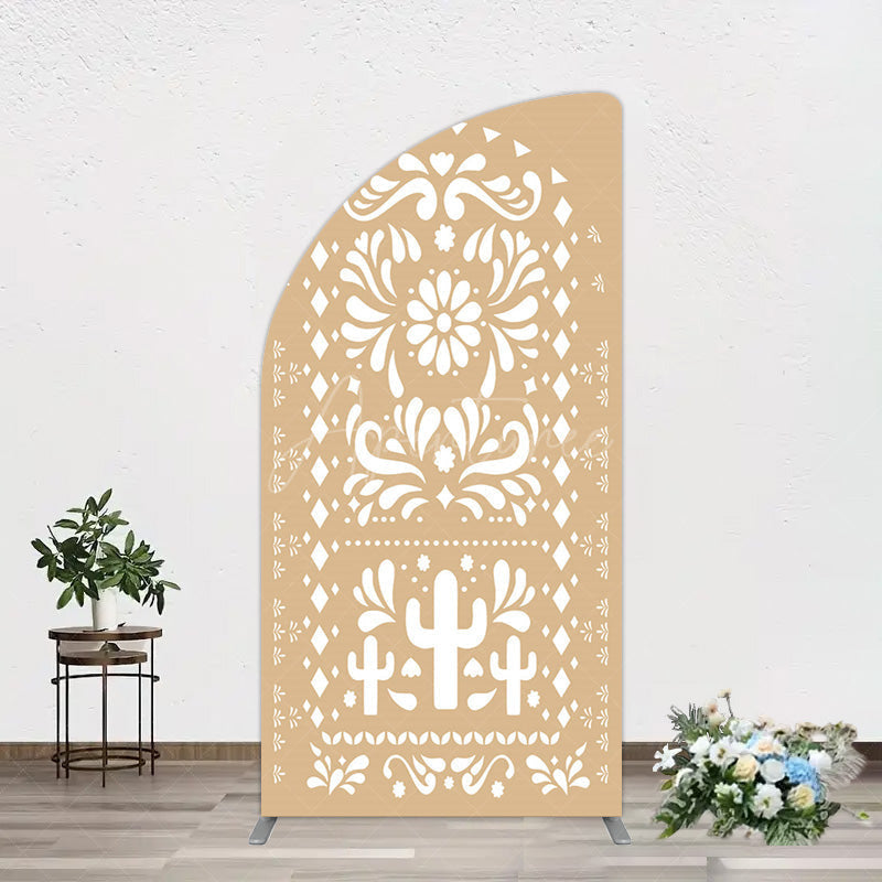 Aperturee - Aperturee Mexican Brown White Pattern Birthday Half Moon Arch Backdrop
