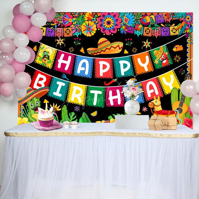Aperturee - Aperturee Mexican Carnival Cheerful Happy Birthday Backdrop