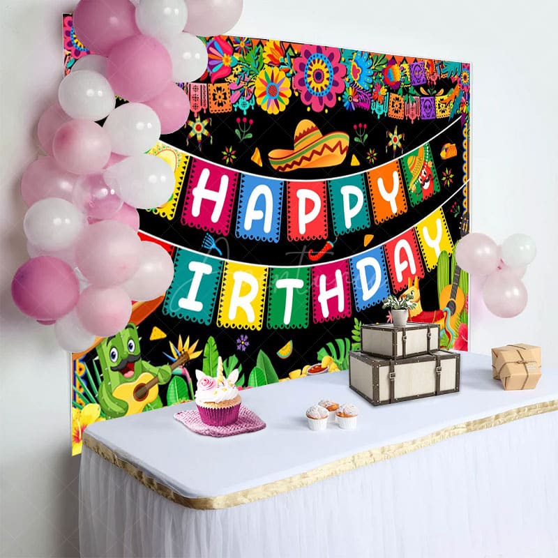 Aperturee - Aperturee Mexican Carnival Cheerful Happy Birthday Backdrop