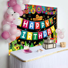 Aperturee - Aperturee Mexican Carnival Cheerful Happy Birthday Backdrop