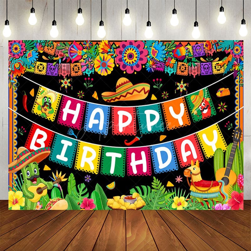 Aperturee - Aperturee Mexican Carnival Cheerful Happy Birthday Backdrop