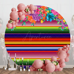 Aperturee - Aperturee Mexican Color Stripes Floral Round Party Backdrop