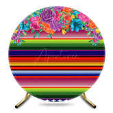 Aperturee - Aperturee Mexican Color Stripes Floral Round Party Backdrop