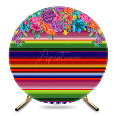 Aperturee - Aperturee Mexican Color Stripes Floral Round Party Backdrop