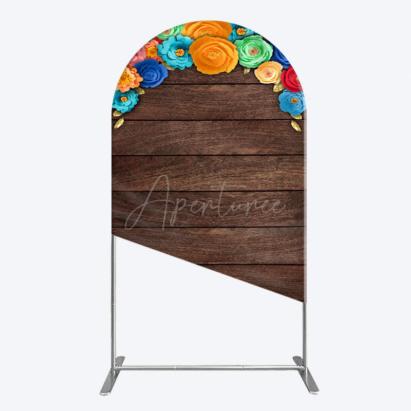 Aperturee - Aperturee Mexican Colorful Floral Wooden Birthday Arch Backdrop