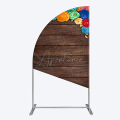 Aperturee - Aperturee Mexican Colorful Floral Wooden Birthday Half Moon Arch Backdrop