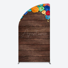 Aperturee - Aperturee Mexican Colorful Floral Wooden Birthday Half Moon Arch Backdrop