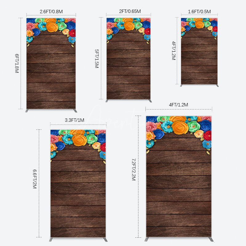 Aperturee - Aperturee Mexican Colorful Floral Wooden Birthday Rectangle Backdrop