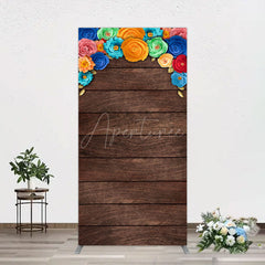 Aperturee - Aperturee Mexican Colorful Floral Wooden Birthday Rectangle Backdrop