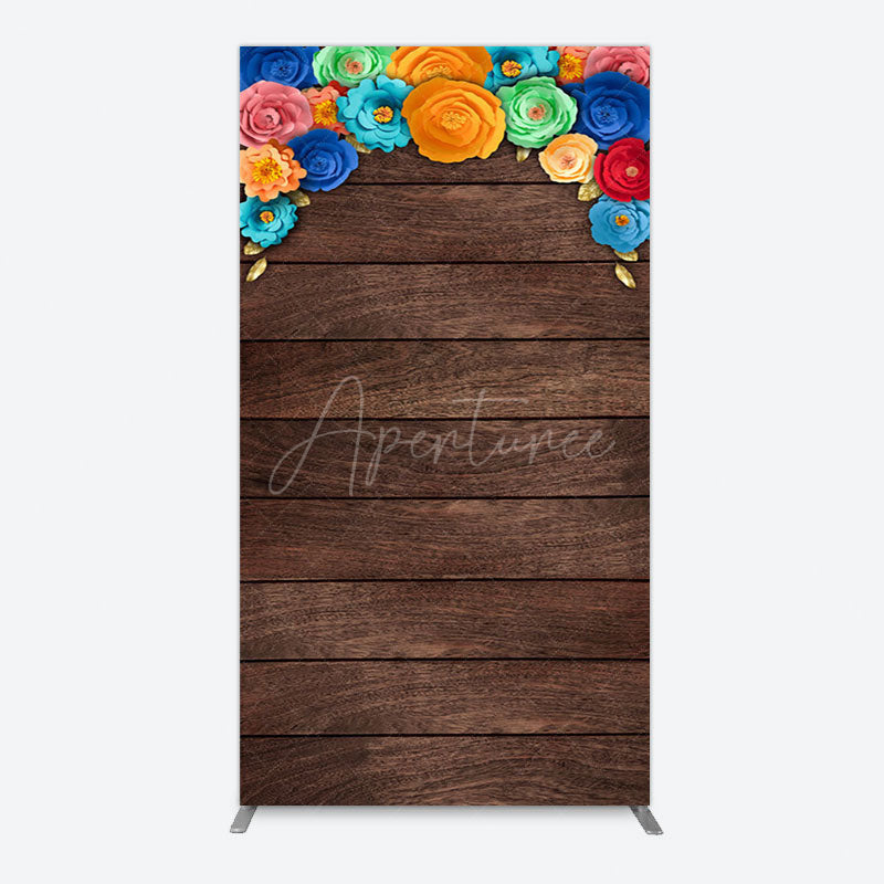 Aperturee - Aperturee Mexican Colorful Floral Wooden Birthday Rectangle Backdrop