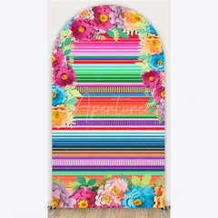 Aperturee - Aperturee Mexican Fiesta Flower Arch Backdrop Vibrant Colorful Floral Party Photo Prop for Cinco de Mayo Birthday Celebration