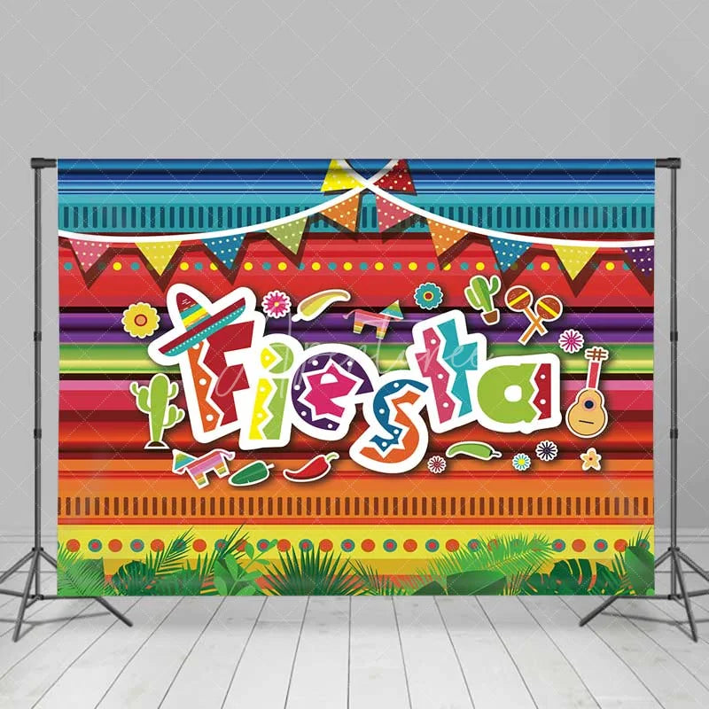 Aperturee - Aperturee Mexican Fiesta Party Backdrop Colorful Serape Stripes and Sombrero Background Cinco de Mayo Celebration Props