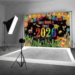 Aperturee - Aperturee Mexican Fiesta Taco Bout a Grad 2026 Backdrop Colorful Cactus and Pinata Party Decor