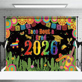 Aperturee - Aperturee Mexican Fiesta Taco Bout a Grad 2026 Backdrop Colorful Cactus and Pinata Party Decor