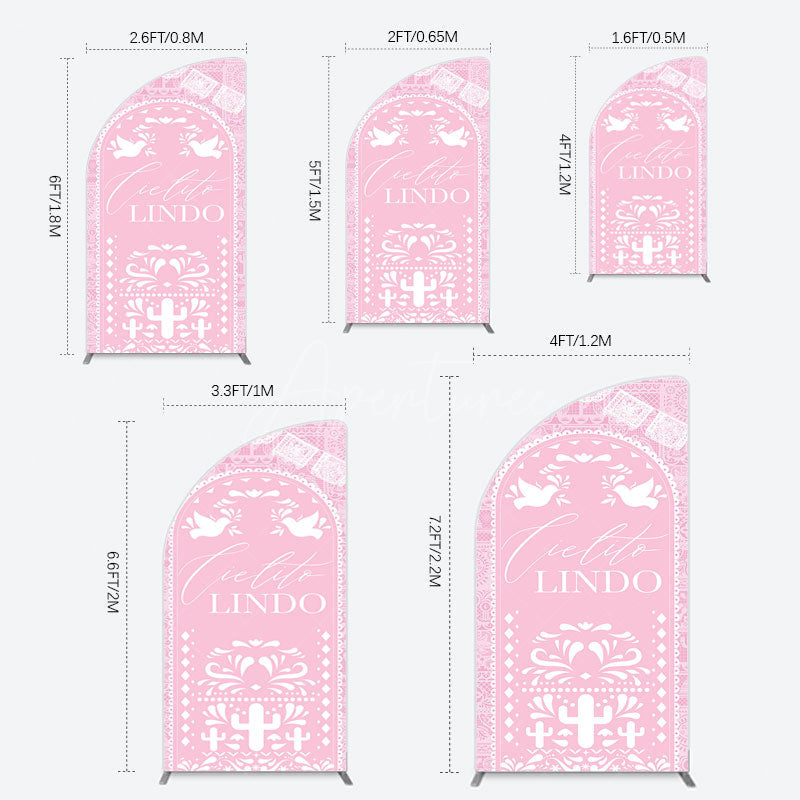 Aperturee - Aperturee Mexican Pink Cielito Lindo Birthday Half Moon Arch Backdrop
