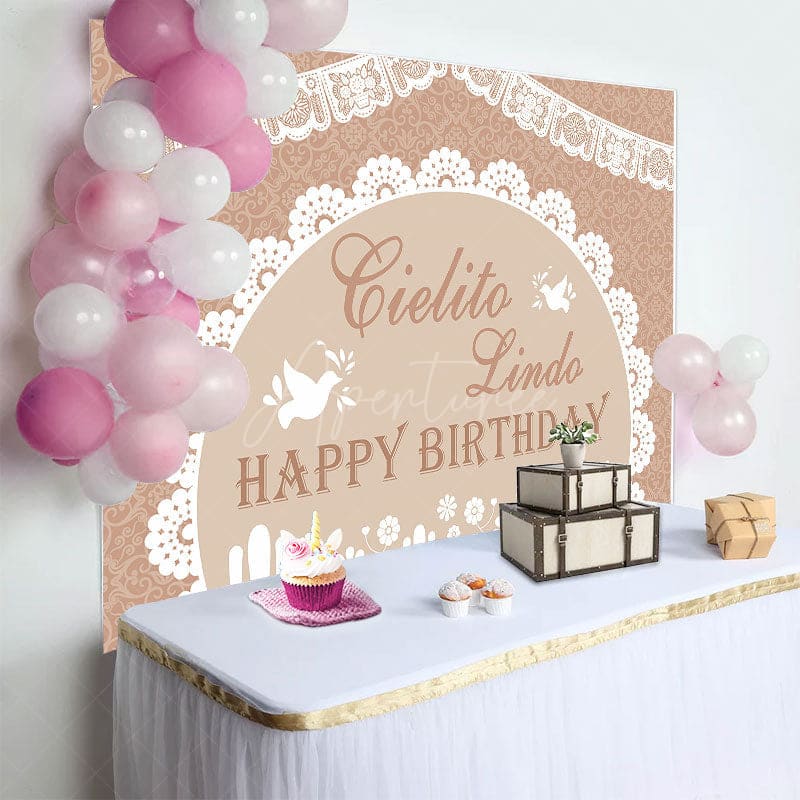 Aperturee - Aperturee Mexico Boho Pattern Doves Happy Birthday Backdrop