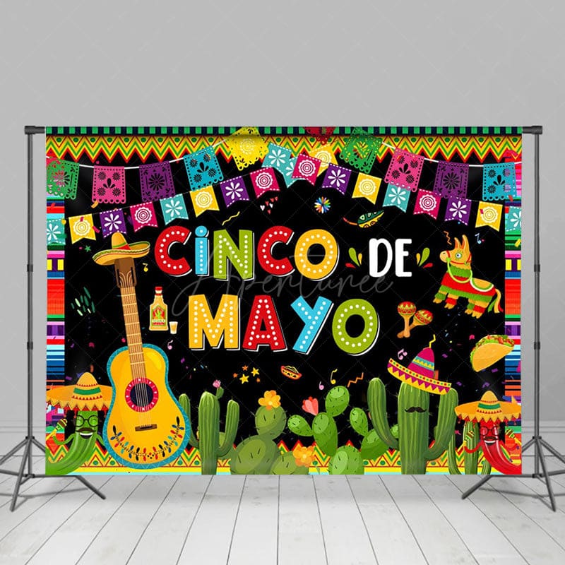 Aperturee - Aperturee Mexico May 5th Cactus Guitar Flag Holiday Backdrop