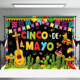 Aperturee - Aperturee Mexico May 5th Cactus Guitar Flag Holiday Backdrop