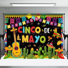 Aperturee - Aperturee Mexico May 5th Cactus Guitar Flag Holiday Backdrop