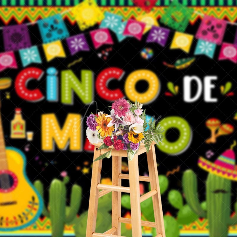 Aperturee - Aperturee Mexico May 5th Cactus Guitar Flag Holiday Backdrop