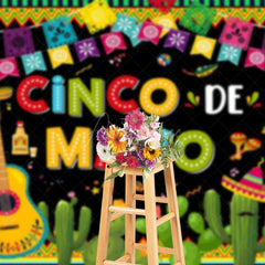 Aperturee - Aperturee Mexico May 5th Cactus Guitar Flag Holiday Backdrop