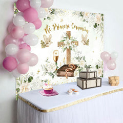 Aperturee - Aperturee Mi Primera Comunion Plant Floral Baptism Backdrop