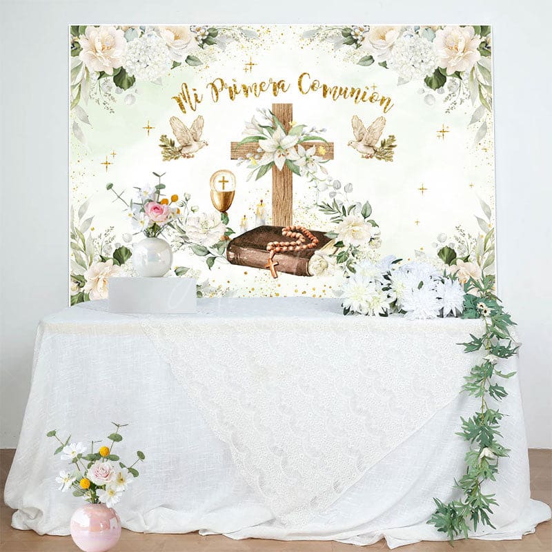 Aperturee - Aperturee Mi Primera Comunion Plant Floral Baptism Backdrop