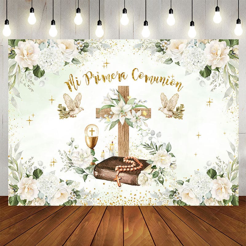 Aperturee - Aperturee Mi Primera Comunion Plant Floral Baptism Backdrop