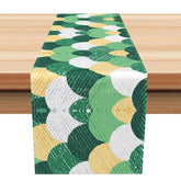 Aperturee - Aperturee Mid-Century Modern Table Runner with Green Semicircle and Line Pattern for Retro Kitchen Dining