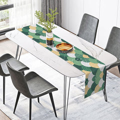 Aperturee - Aperturee Mid-Century Modern Table Runner with Green Semicircle and Line Pattern for Retro Kitchen Dining