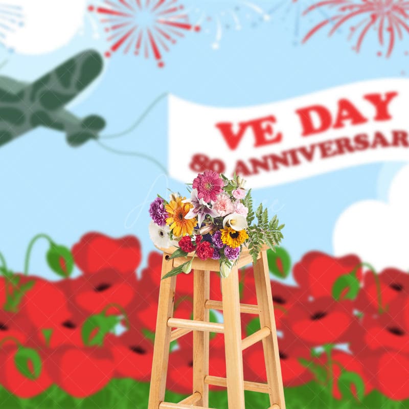 Aperturee - Aperturee Military Aircraft Red Floral Sparkle VE Day Backdrop