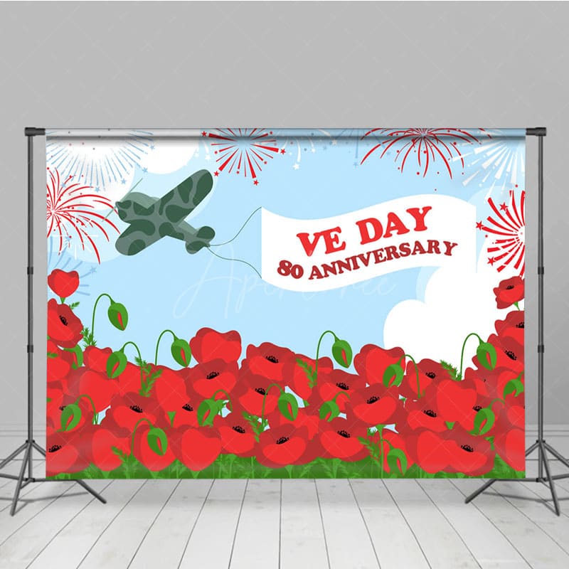Aperturee - Aperturee Military Aircraft Red Floral Sparkle VE Day Backdrop