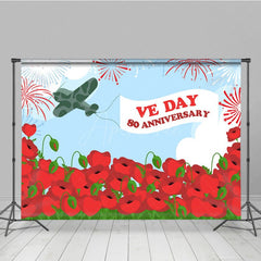 Aperturee - Aperturee Military Aircraft Red Floral Sparkle VE Day Backdrop