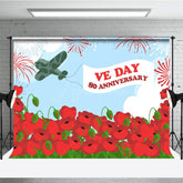 Aperturee - Aperturee Military Aircraft Red Floral Sparkle VE Day Backdrop