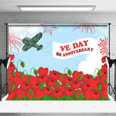 Aperturee - Aperturee Military Aircraft Red Floral Sparkle VE Day Backdrop