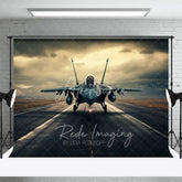 Aperturee - Aperturee Military Aviation Jet Backdrop Cloudy Mountain Runway Photography Background for Boy Birthday Party Decor