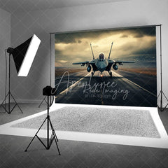 Aperturee - Aperturee Military Aviation Jet Backdrop Cloudy Mountain Runway Photography Background for Boy Birthday Party Decor