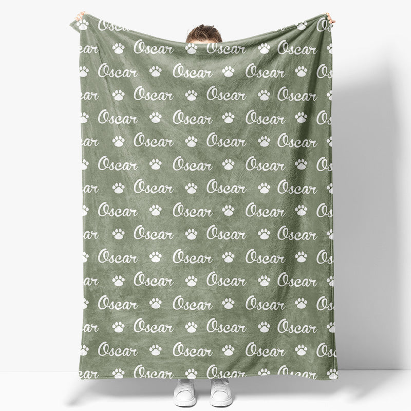 Aperturee - Aperturee Military Green White Paw Print Custom Name Blanket