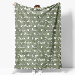 Aperturee - Aperturee Military Green White Paw Print Custom Name Blanket